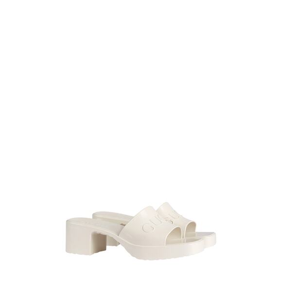 Gucci White Rubber Logo Platform Slide Sandal Size 7 - Picture 1 of 6